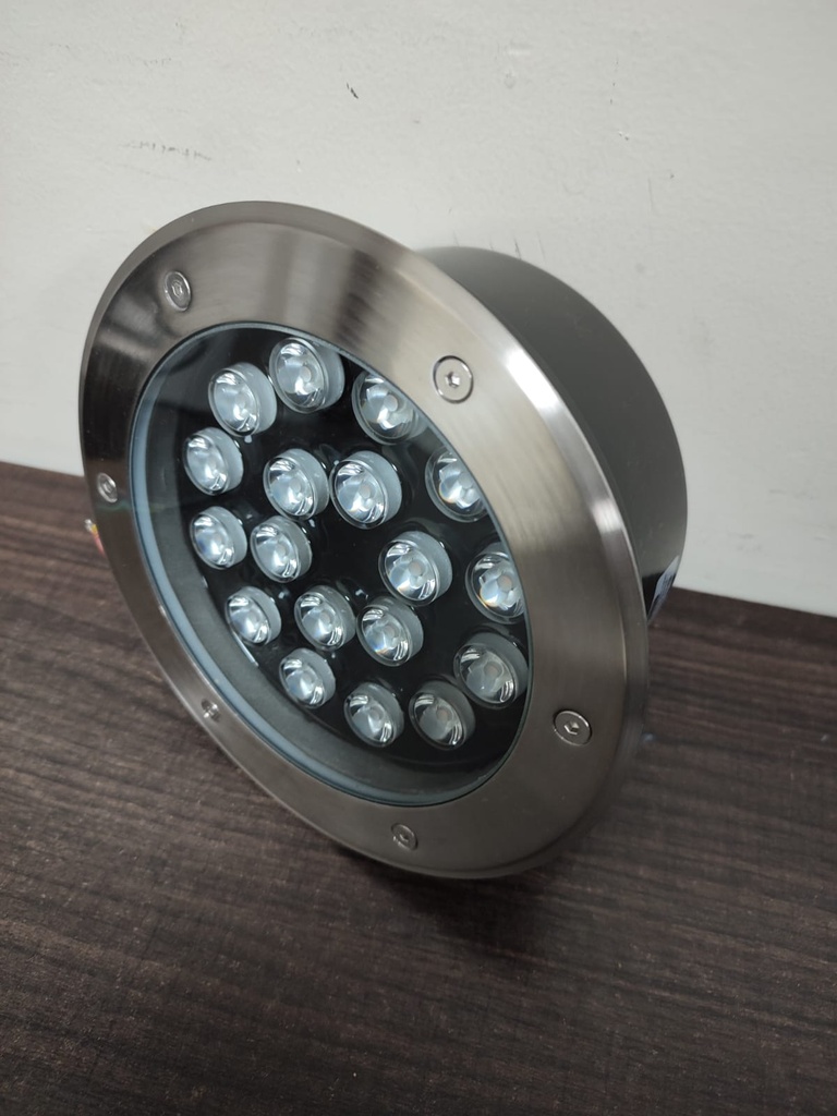 SPOT DE PISO CIRCULAR 18W  LUZ BLANCA 6000K  AC 100-270V COLOR: PLATEADO 