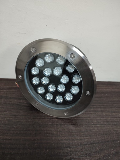 [LED1110032] SPOT DE PISO CIRCULAR 18W  LUZ CALIDA 3500K  AC 100-270V COLOR: PLATEADO 