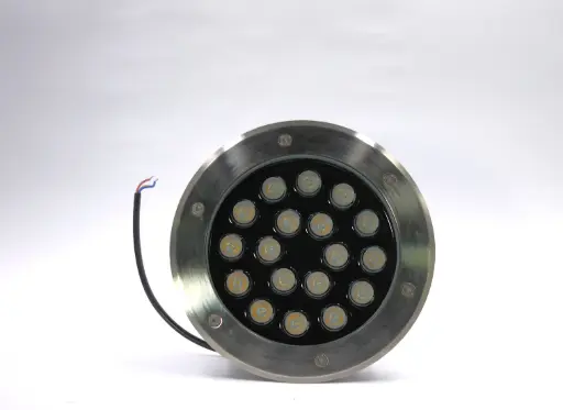 [LED1110032] SPOT DE PISO CIRCULAR 18W  LUZ CALIDA 3500K  AC 100-270V COLOR: PLATEADO 